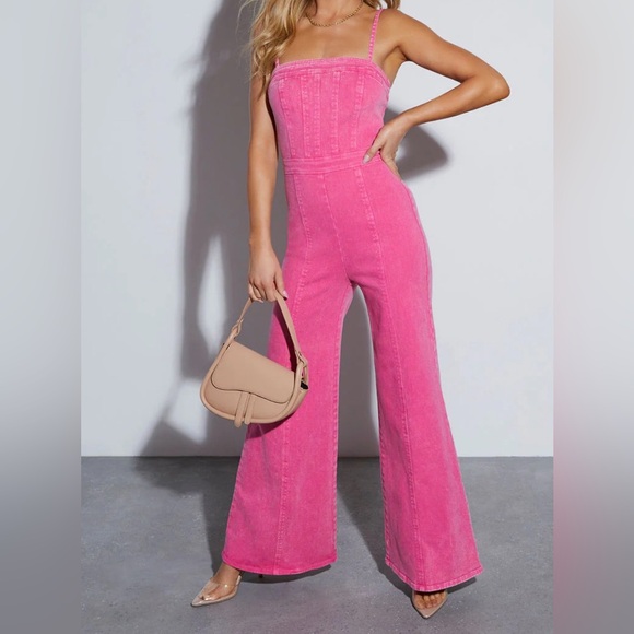 Vici Pants - Vici Vibrant Pink Denim Jumpsuit